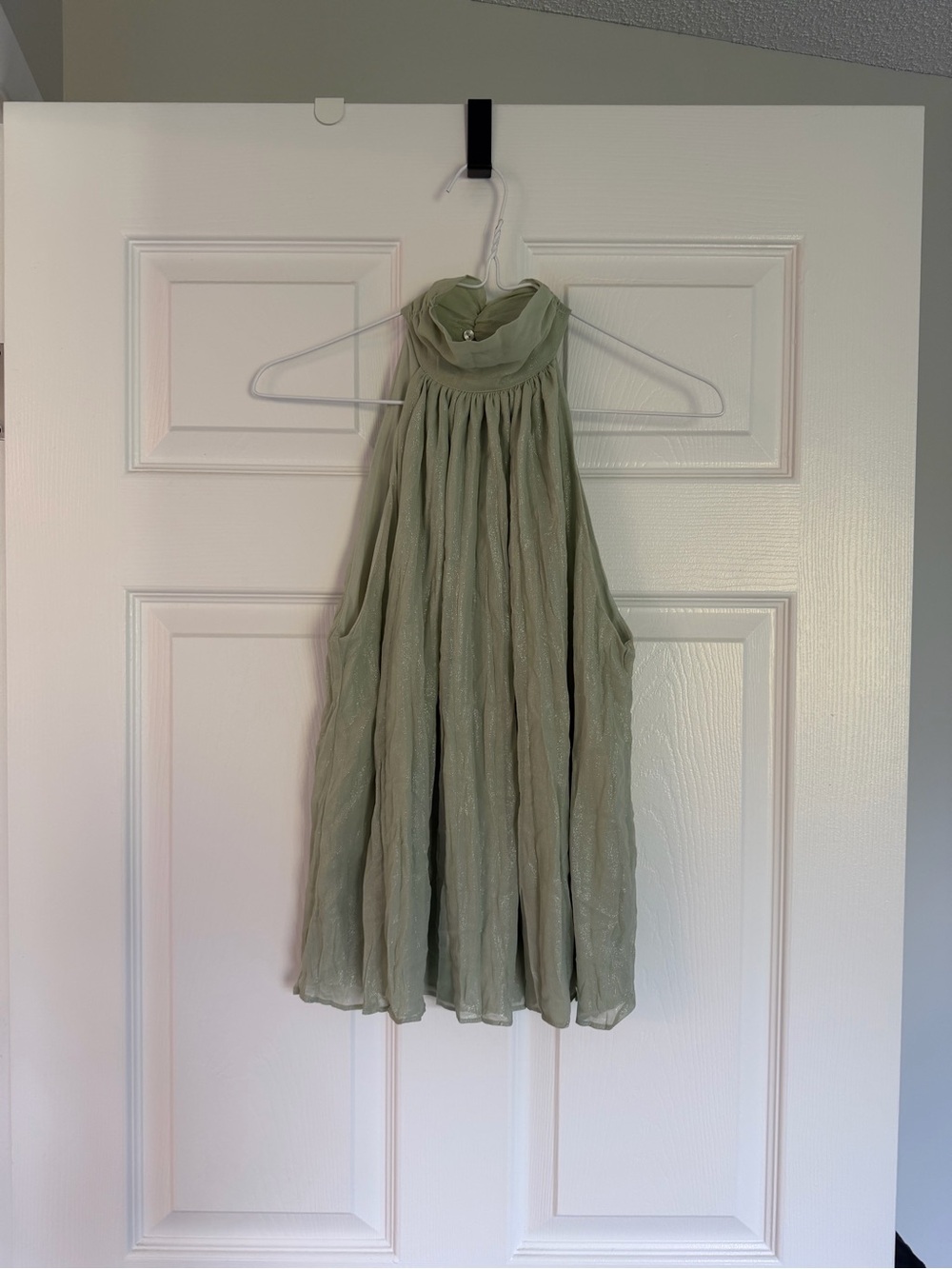 Zara Sage Green Halter Neck Pleated Tank Top